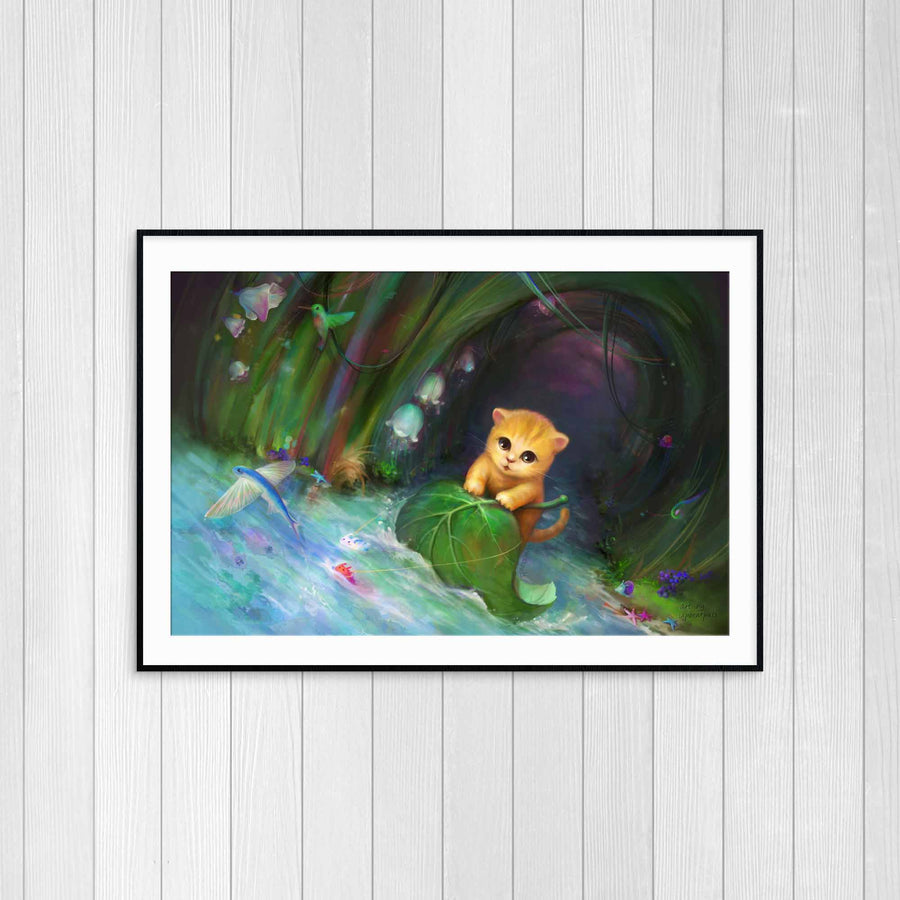 Kitten on Leaf Poster Print