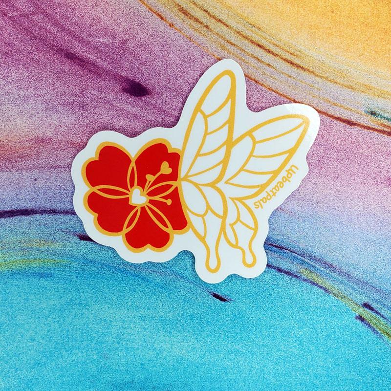 Butterfly Love Flower Sticker